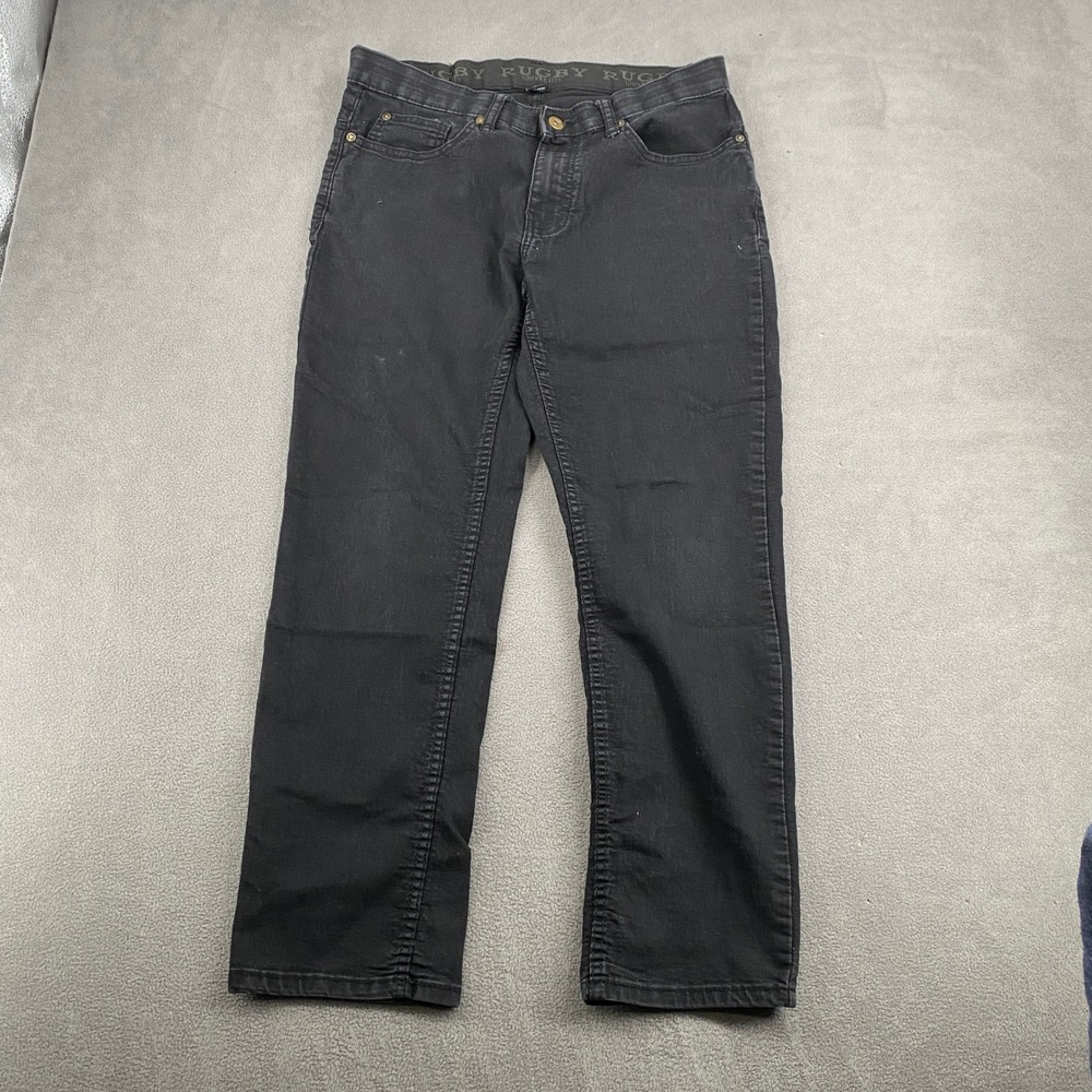 Rugby University Mens Black Denim Jeans Straight Leg 5-Pocket Pants Size 32x29